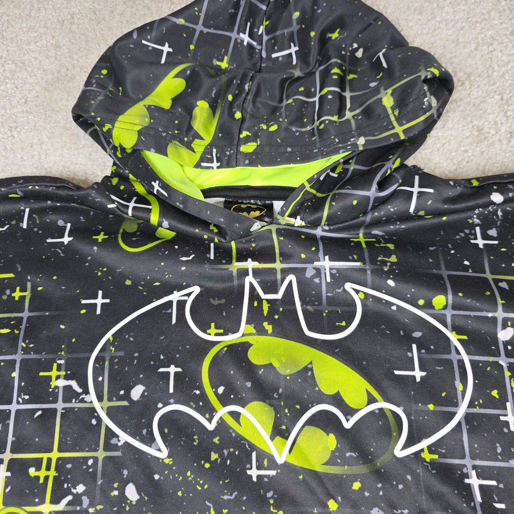 Batman Hoodie Kids XL Black Neon All Over Print Comfort Pockets Pullover